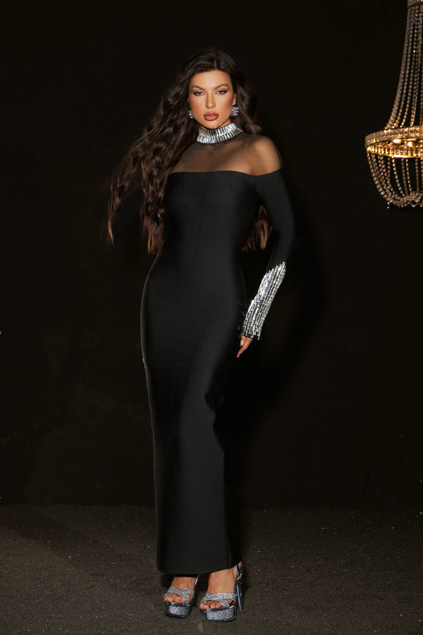 Robe longue bandage fendue en diamant Islay avec filet