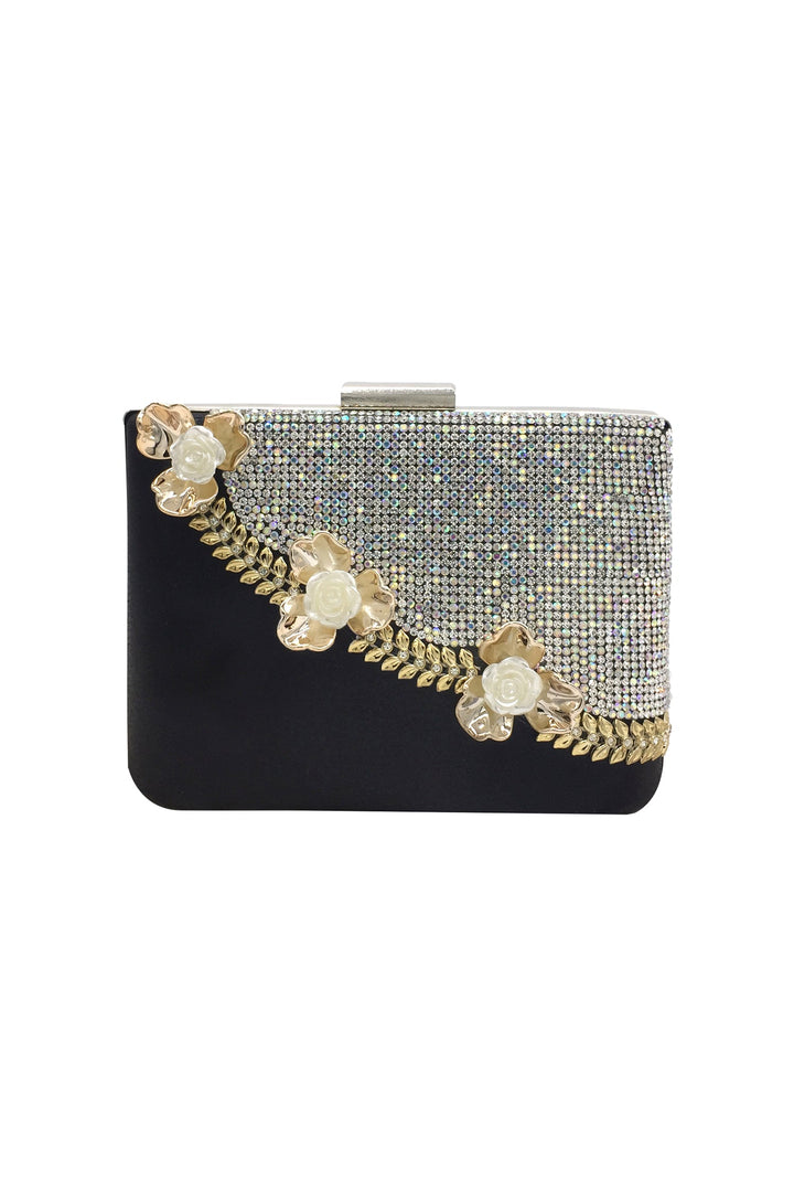 Yuyo Metallic Flower Diamante Clutch