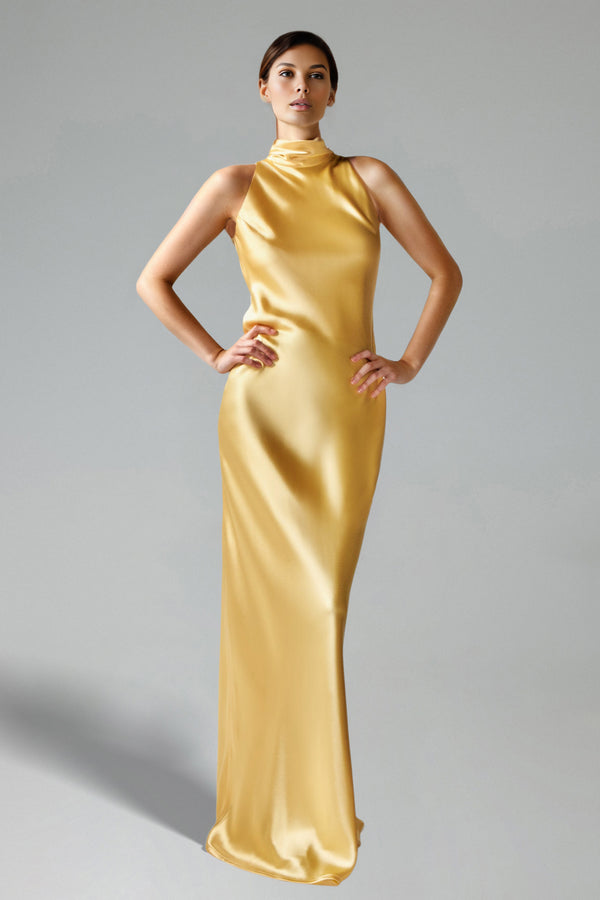 Kailani High Neck Sleeveless Satin Maxi Dress