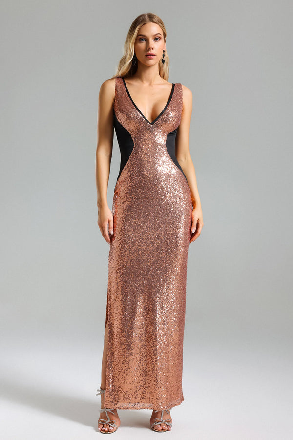 Winifred V Neck Sequins Maxi Robe