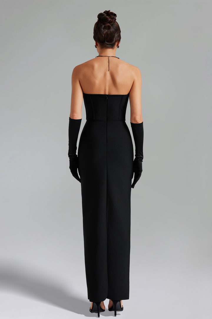 Rebecca Flower Bandage Maxi Dress-Black