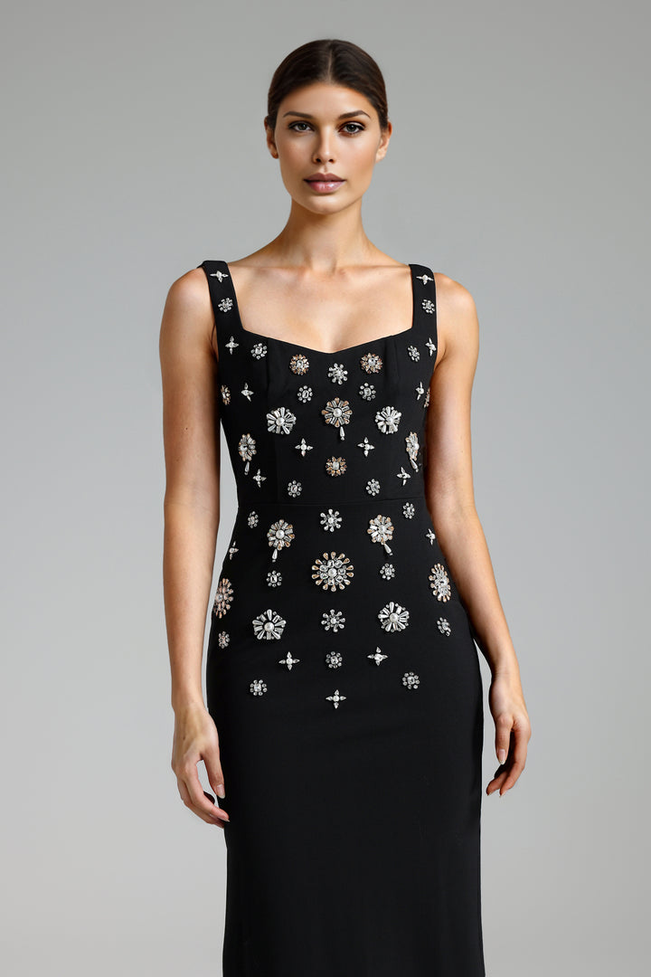 Kahlo Diamond Square Collar Bandage Maxi Dress