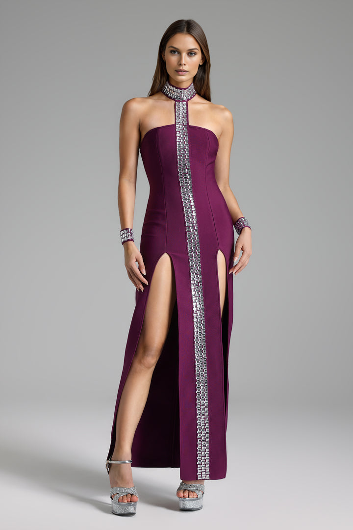 Daryl Diamond High Slit Bandage Maxi Dress