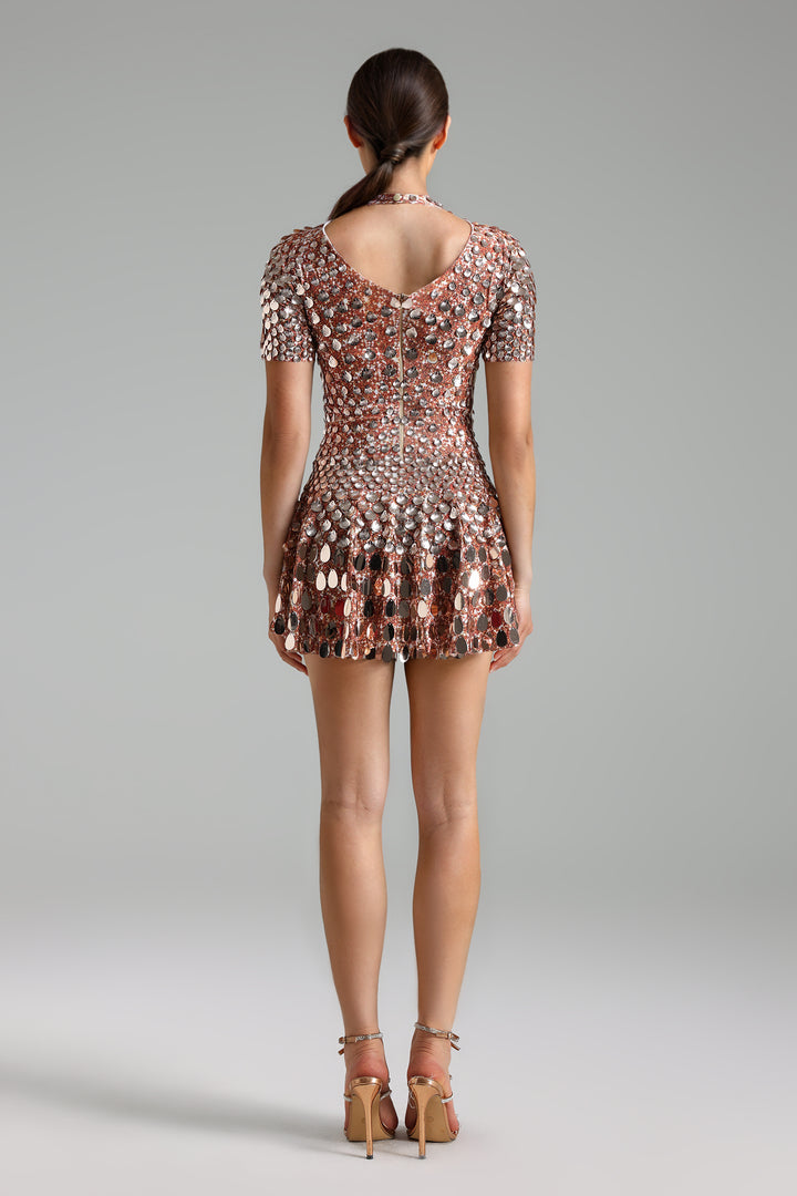 Emmeline Round Neck Sequin Mini Dress