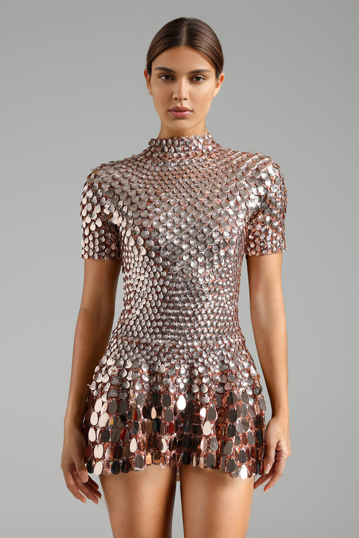 Emmeline Round Neck Sequin Mini Dress