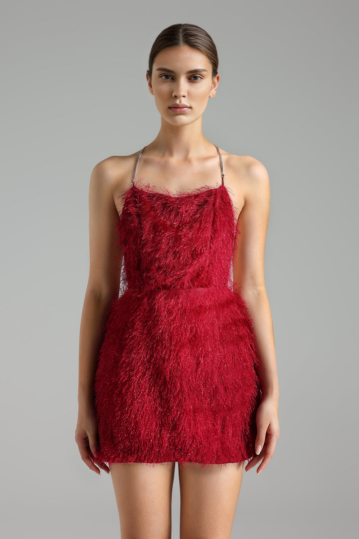 Zalia Backless Artificial Feather Mini Dress