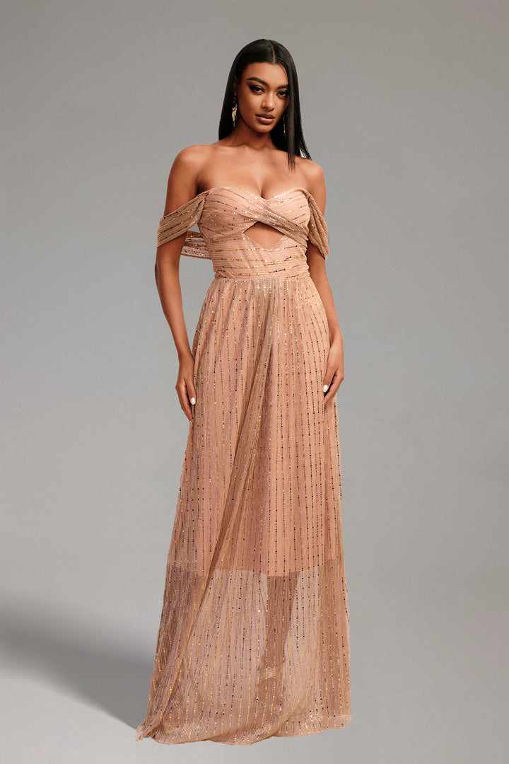 Kailani Off Shoulder Glitter Maxi Dress