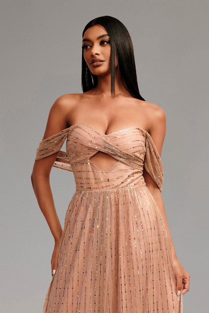 Kailani Off Shoulder Glitter Maxi Dress