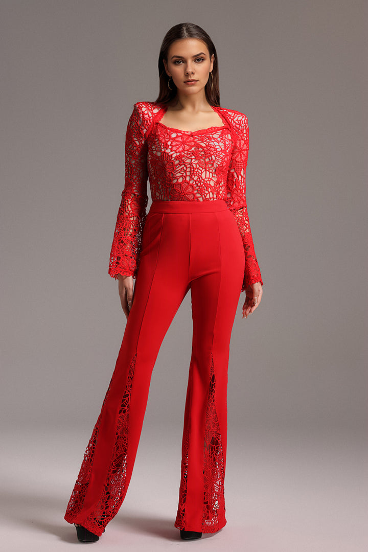 Koper Long Sleeves V-Neck Lace Jumpsuit