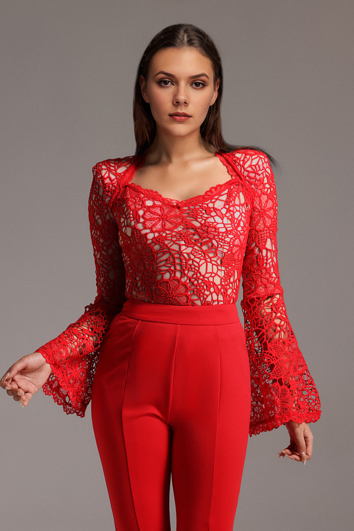 Koper Long Sleeves V-Neck Lace Jumpsuit