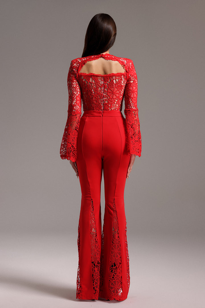 Koper Long Sleeves V-Neck Lace Jumpsuit