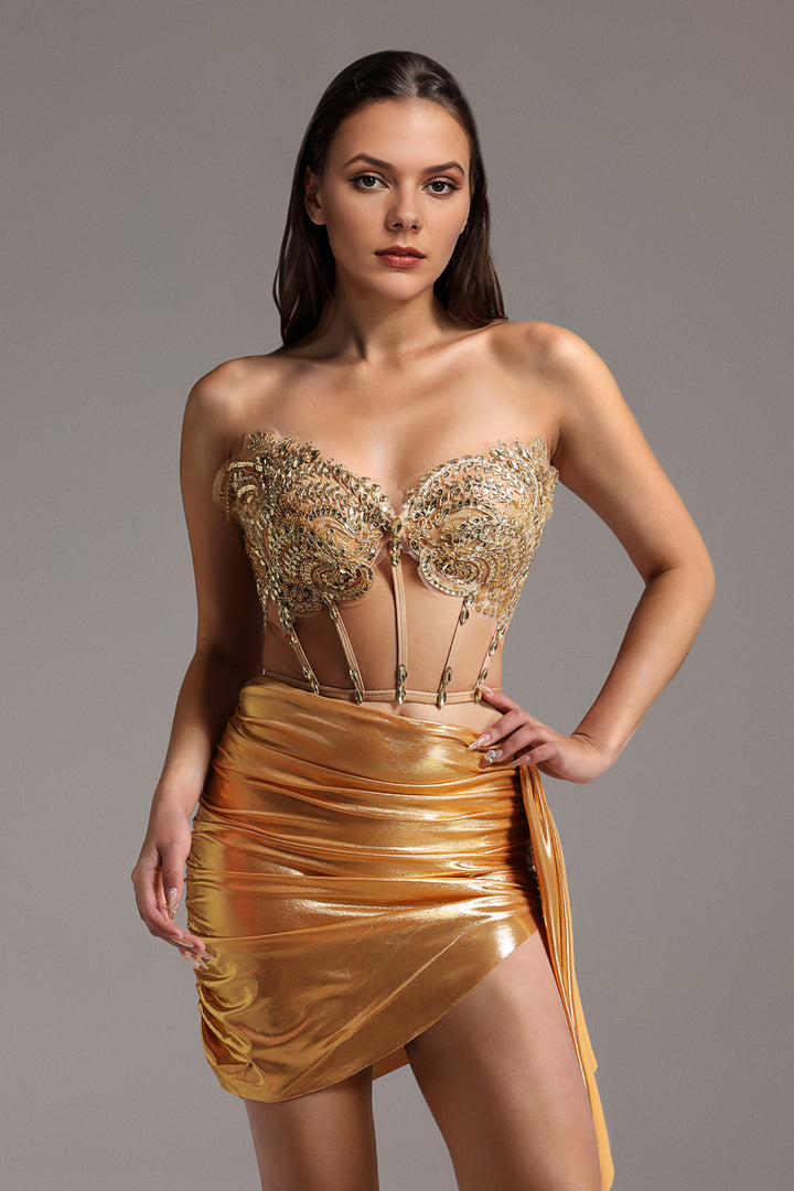 Enya Strapless Diamond Bright Surface Two-Piece Set