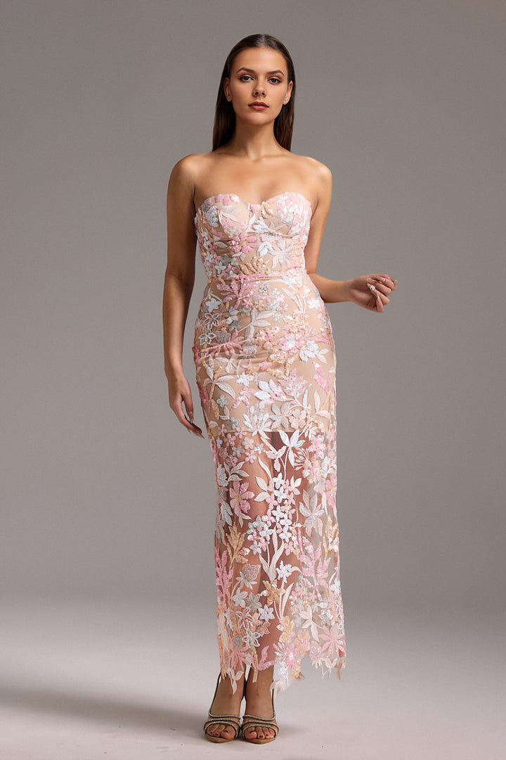 Hutuny Sleeveless Sequin Flowers Maxi Dress