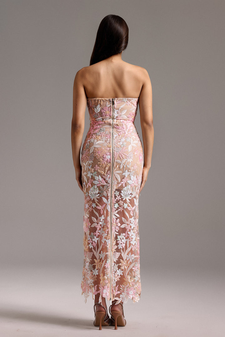 Hutuny Sleeveless Sequin Flowers Maxi Dress