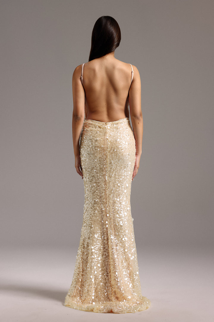 Lafesa Sleeveless Sequin Beading Maxi Dress