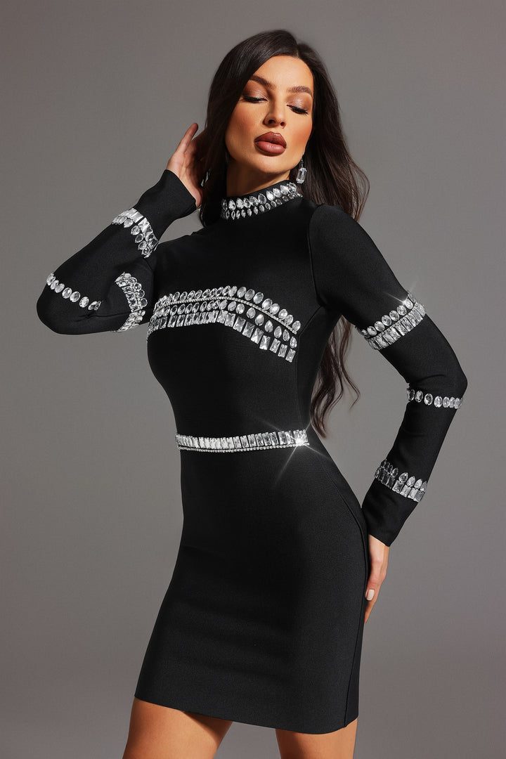 Lucica Long Sleeve Diamond Bandage Mini Dress