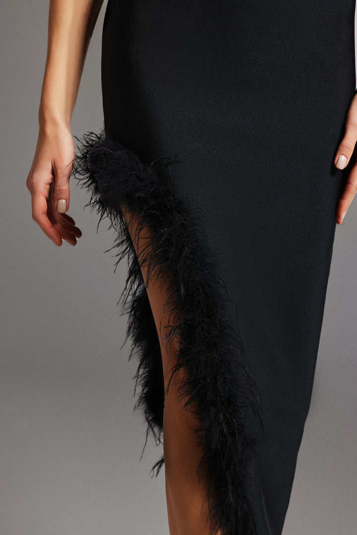 Trinvilla Sleeveless Feather Slit Midi Dress