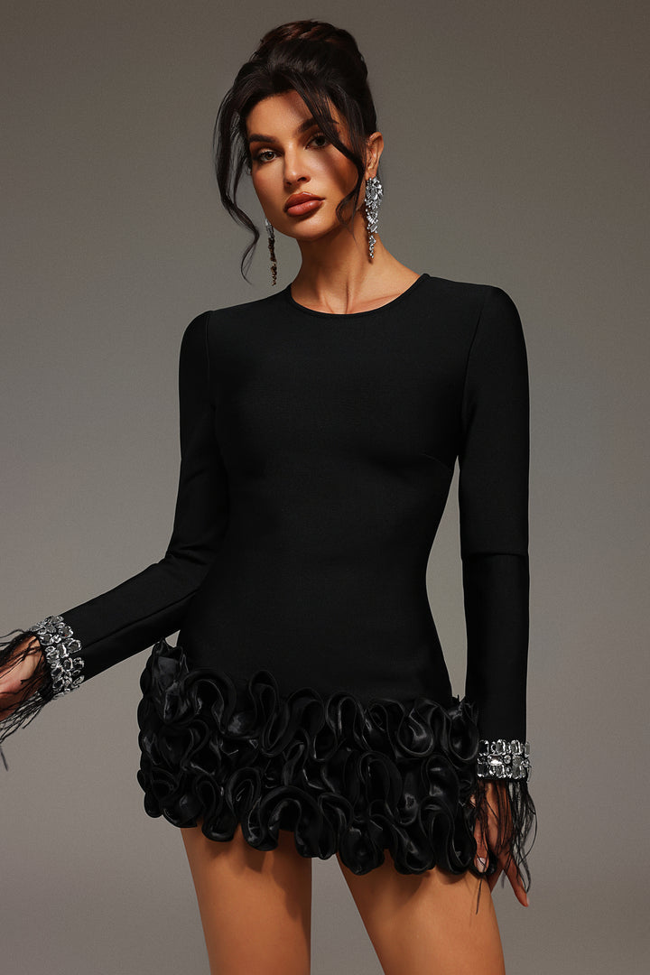 Sarai Long Sleeve Diamond Feather Bandage Mini Dress