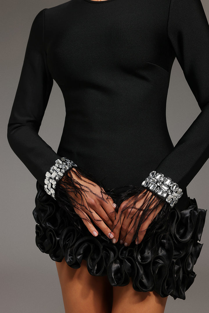 Sarai Long Sleeve Diamond Feather Bandage Mini Dress