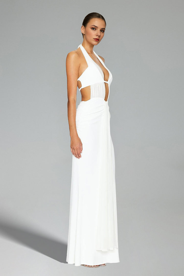 Laley Halter V-Neck Fold Maxi Dress