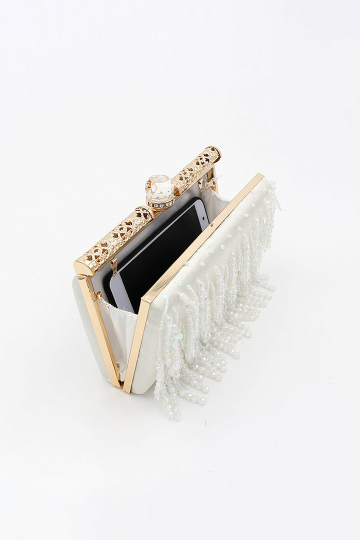 Derlyn Satin Sequins Fringe Clutch