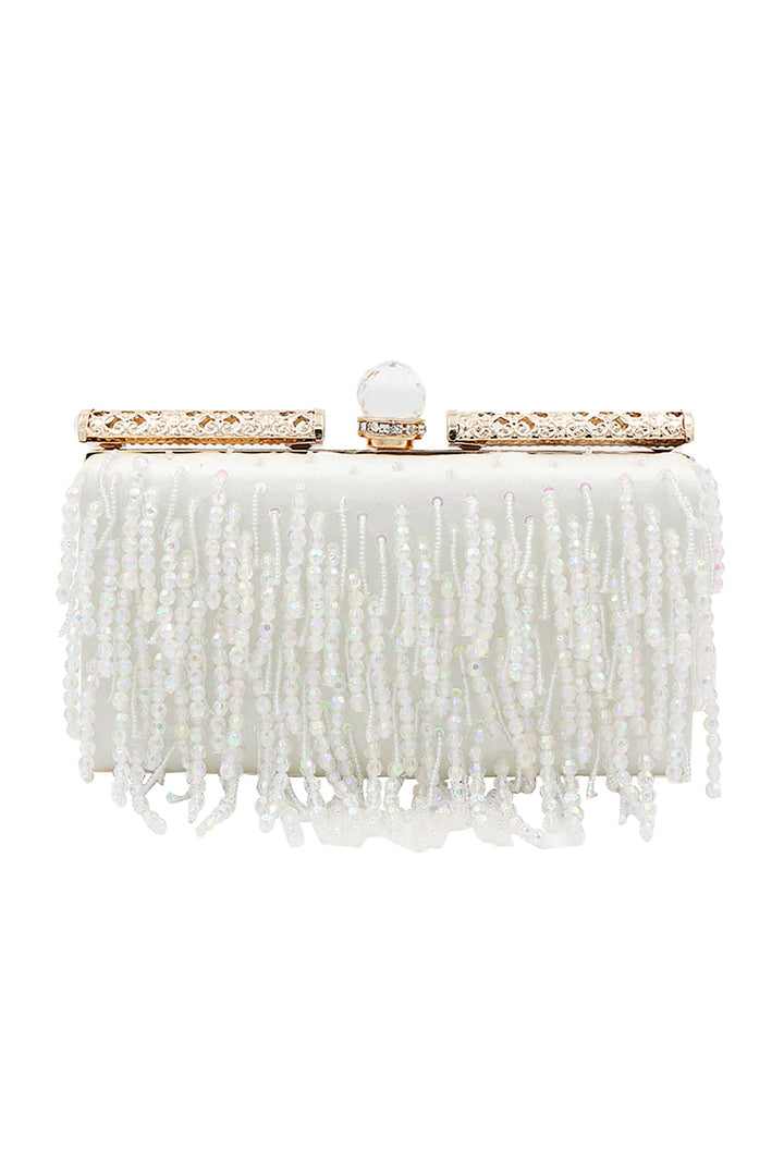 Derlyn Satin Sequins Fringe Clutch