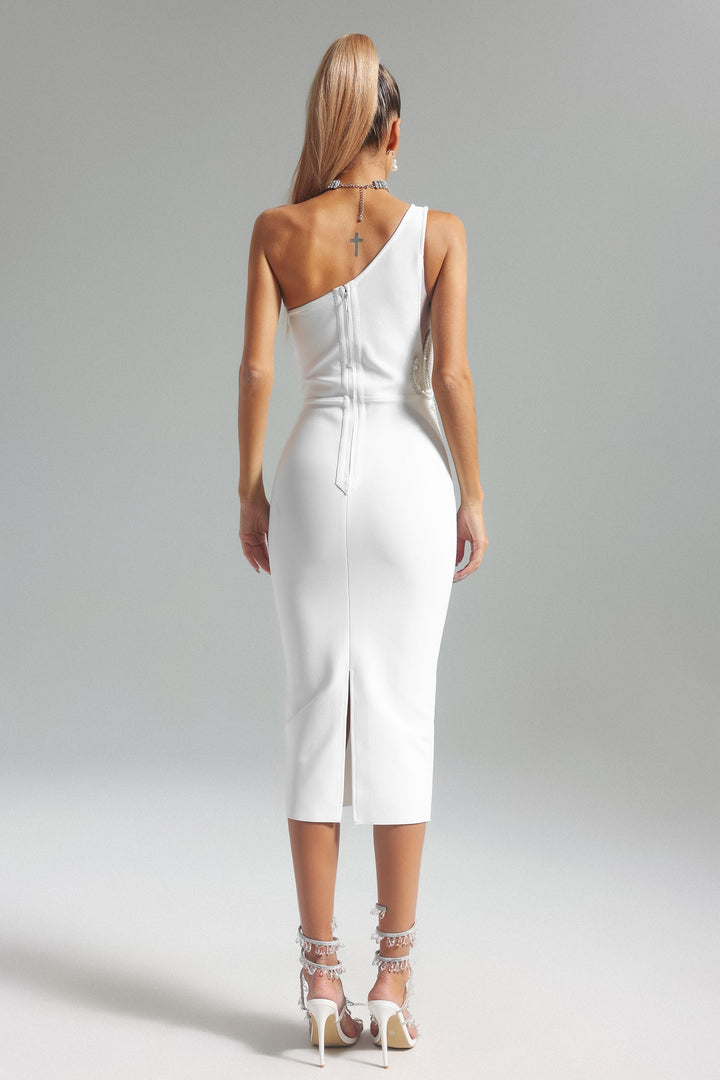 Arielle One Shoulder Pearl Bandage Dress