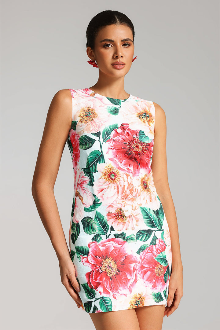 Katty Flower Print Diamante Mini Dress