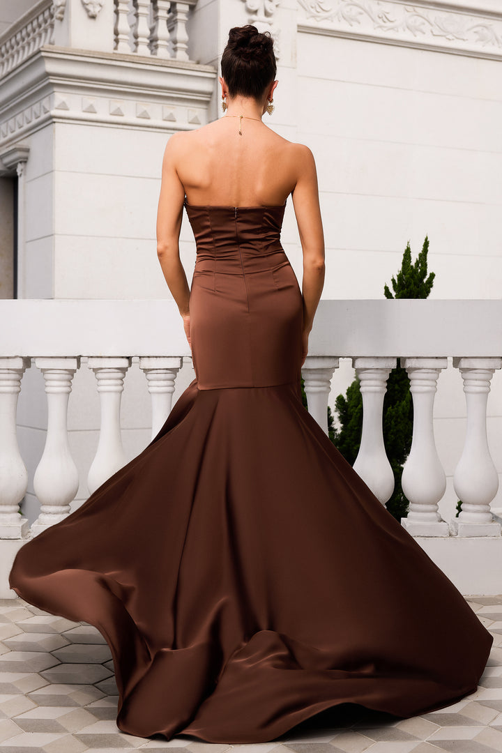 Lyari Open Legs Satin Maxi Dress - Brown