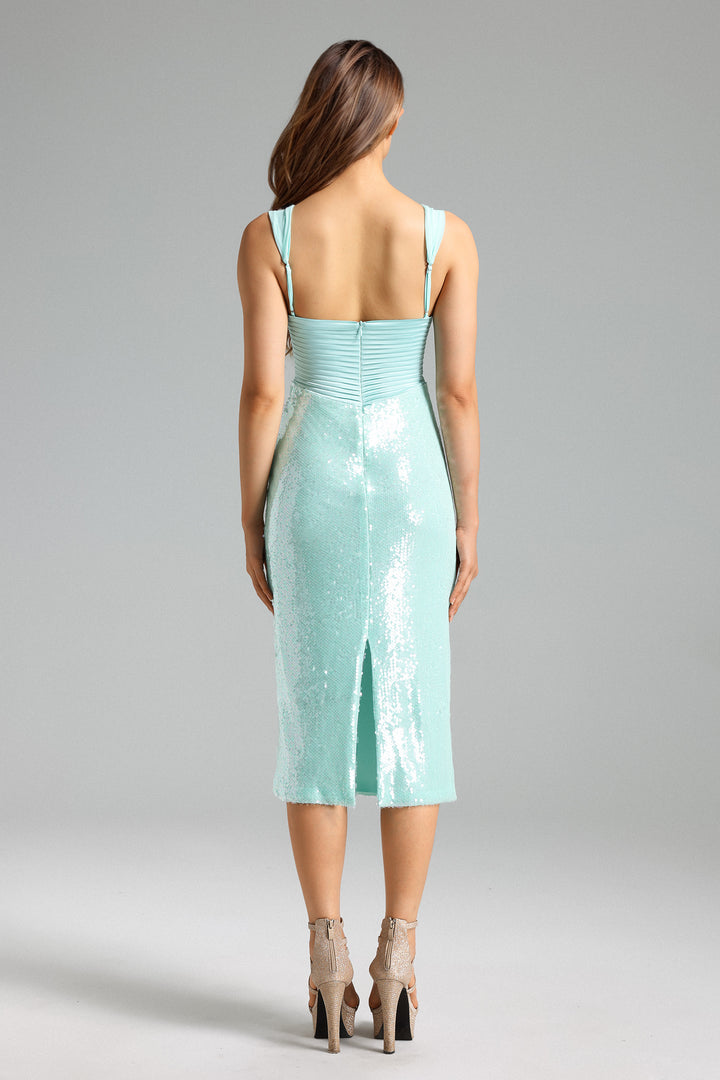 Oly Deep V Sequins Midi Dress