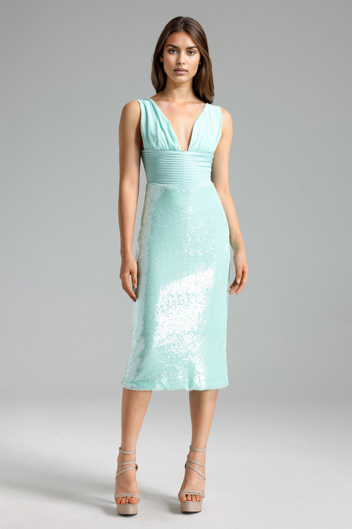 Oly Deep V Sequins Midi Dress