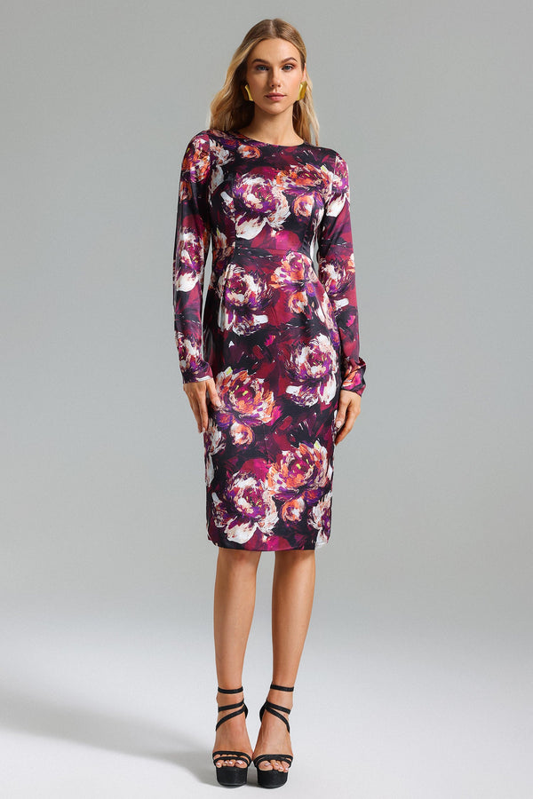 Pillnee Flower Print Satin Midi Dress