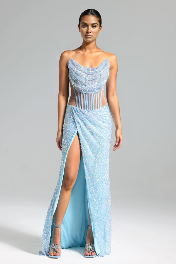 Romita Sequins Mesh Slit Dress