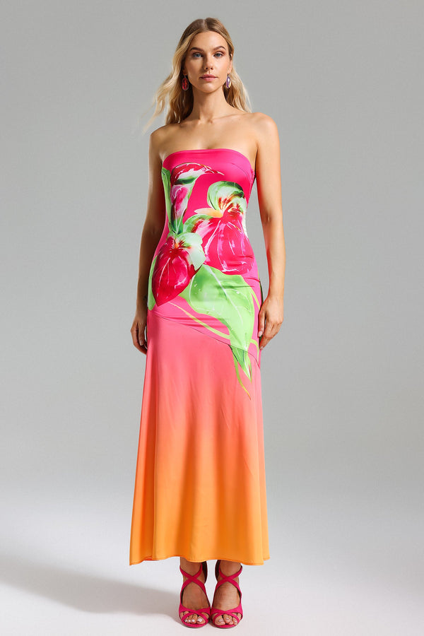 Venal Flower Gradient Print Maxi Dress