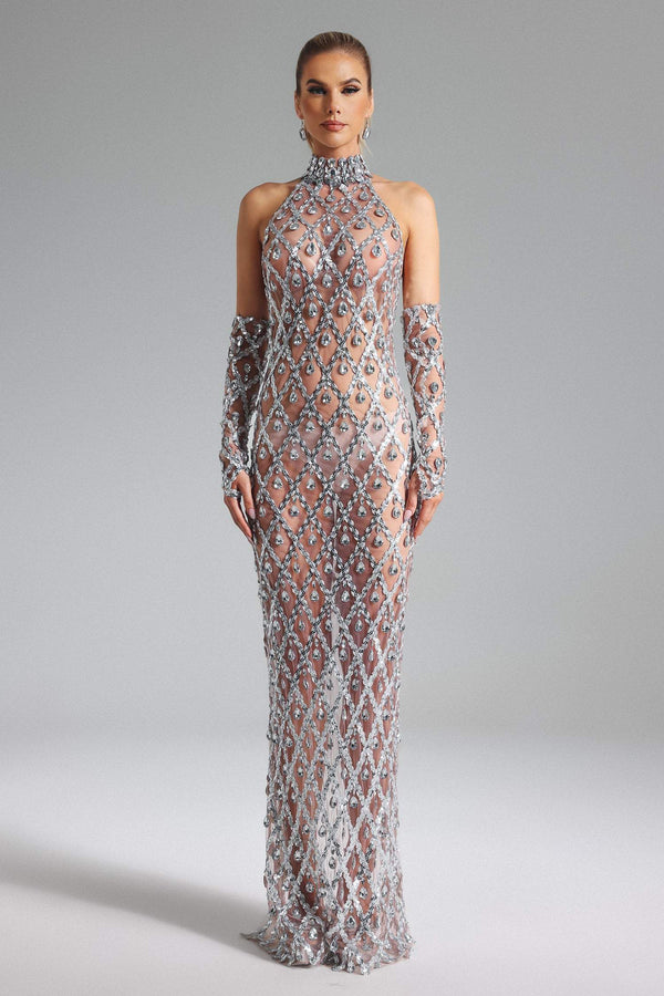 Robe longue en maille Rhoda à strass