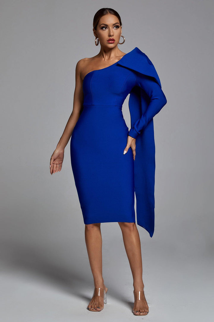 Abbey Blue One Shoulder Bandage Dress - Bellabarnett