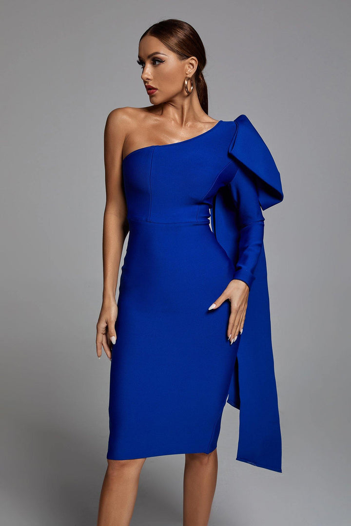 Abbey Blue One Shoulder Bandage Dress - Bellabarnett