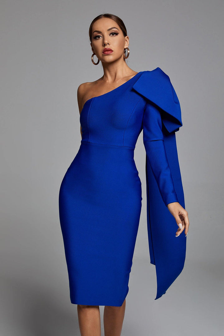 Abbey Blue One Shoulder Bandage Dress - Bellabarnett