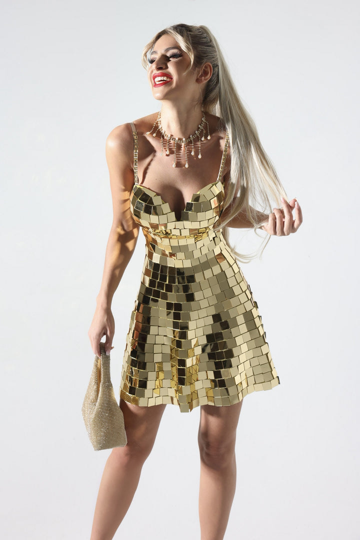 Kimberley Metallic Mirror Mini Dress