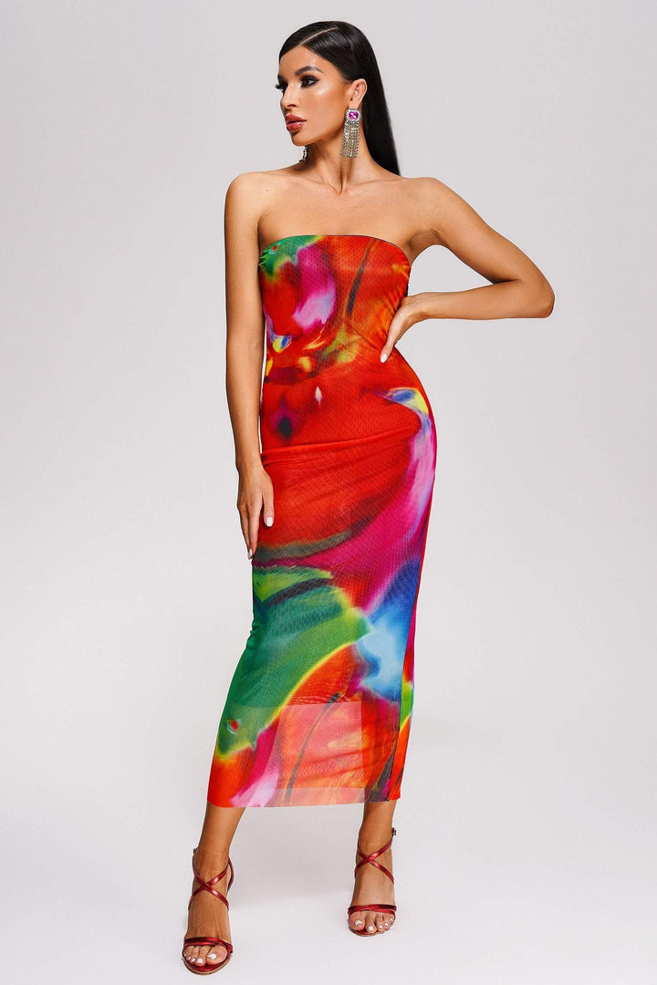 Opala Strapless Printed Midi Dress - Bellabarnett