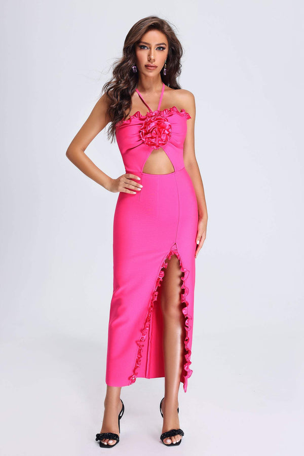 Lori Robe à Bandeau Halter Midi - Rose