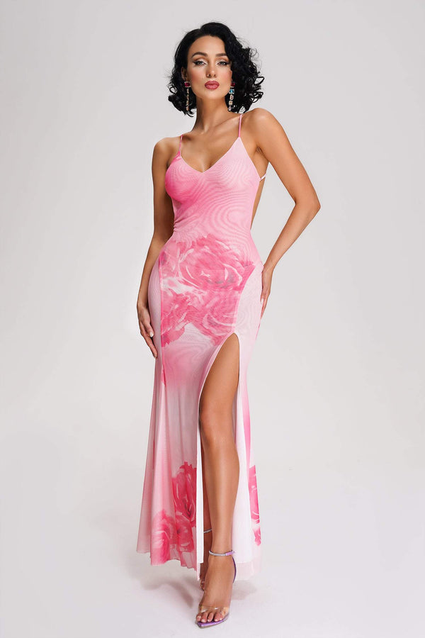 Kisama Robe Longue Fendue en Maille Florale